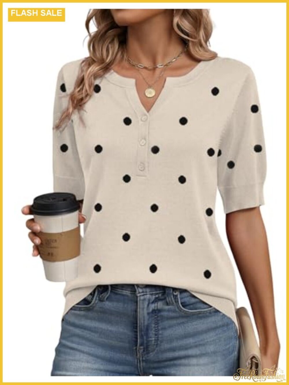Zeagoo Women's Short Sleeve V-Neck Sweater Loose Fit Button Detail